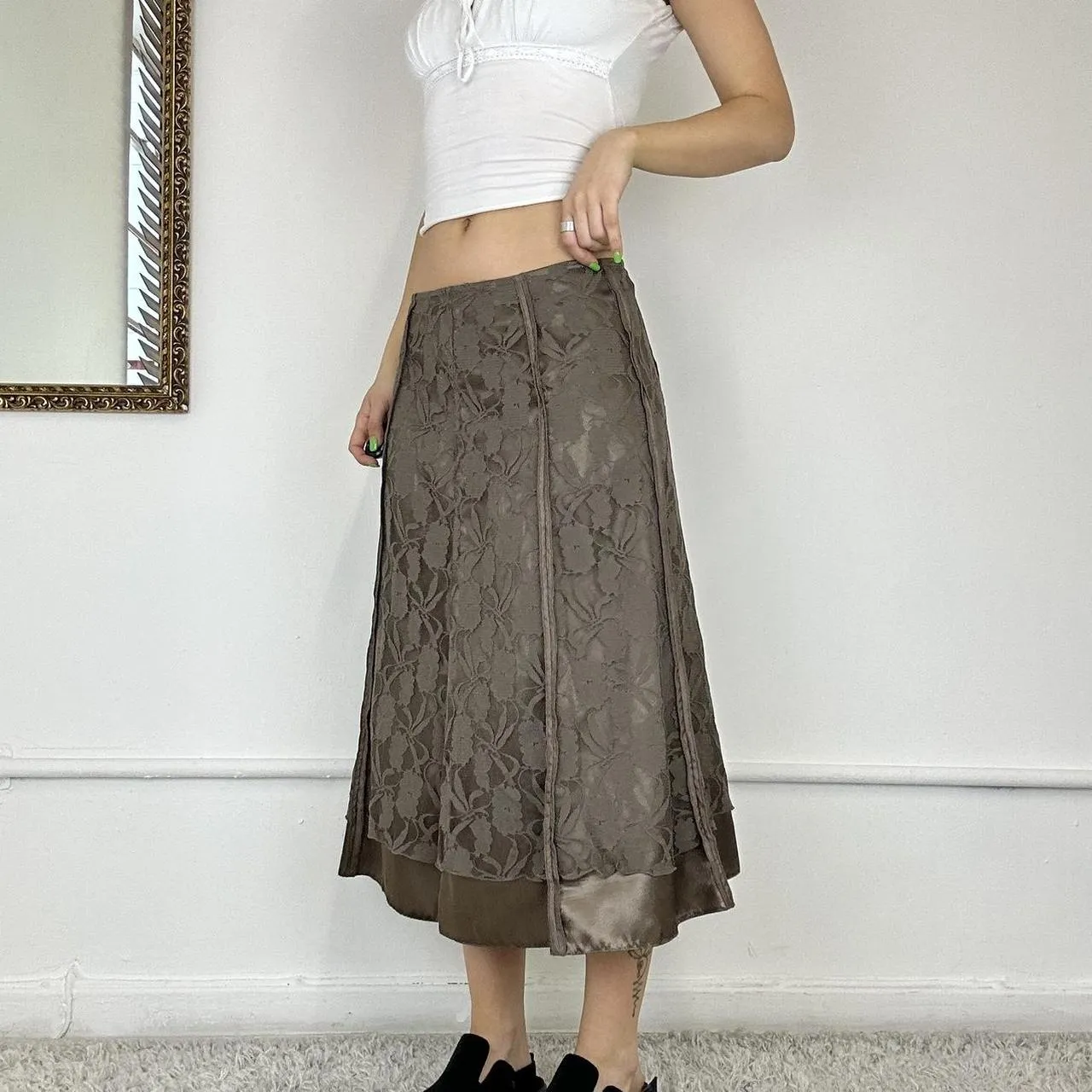 vintage brown lace maxi skirt