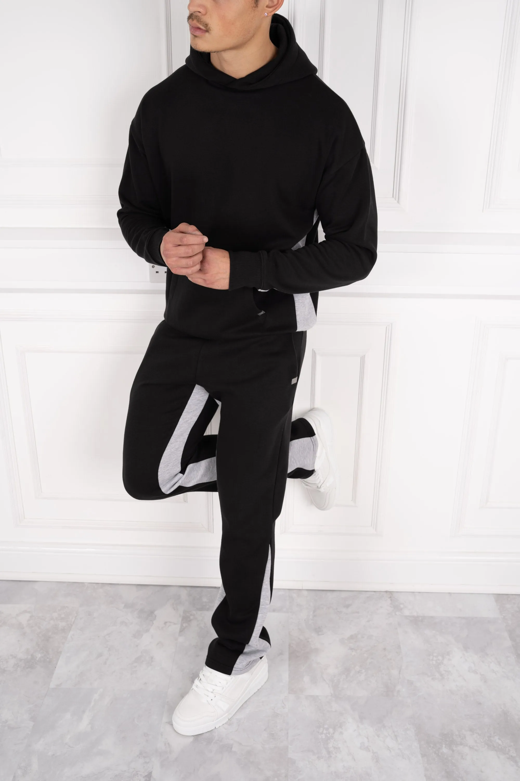 Vintage Flare Panel Tracksuit Joggers - Black/Grey