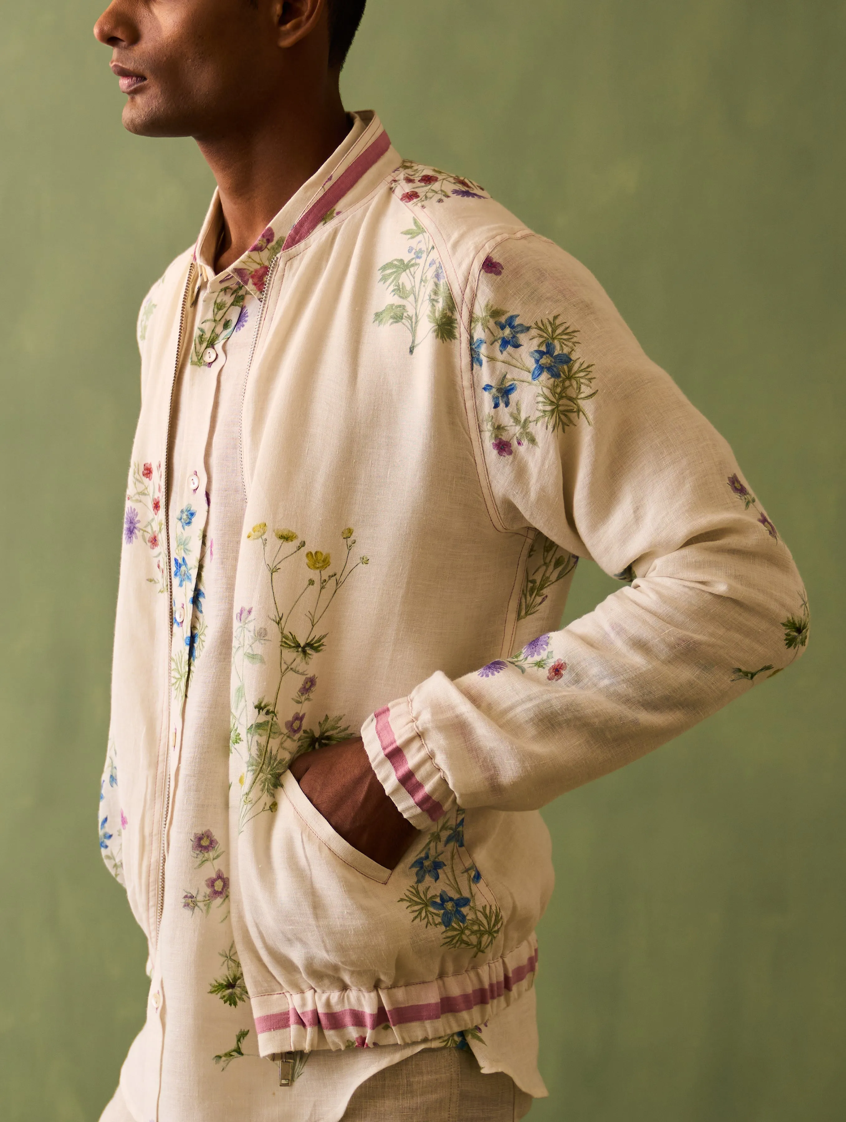 Wara Botanical Linen Jacket - Ivory