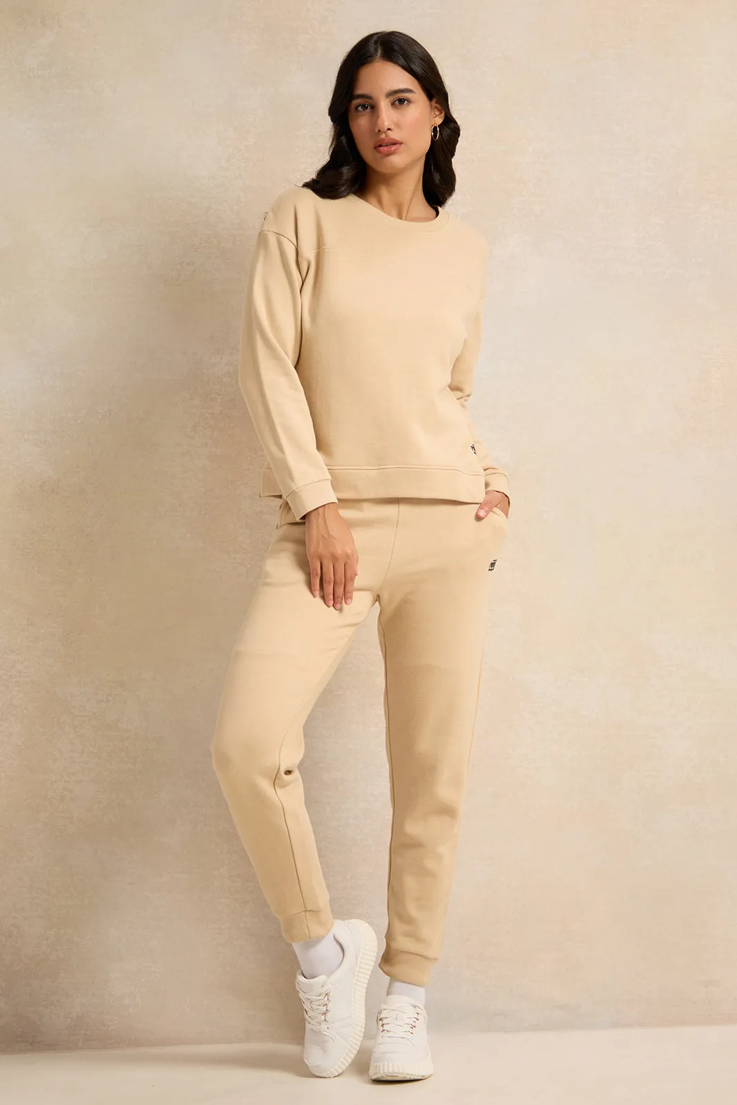 Women Beige Cut And Sew Sweatshirt