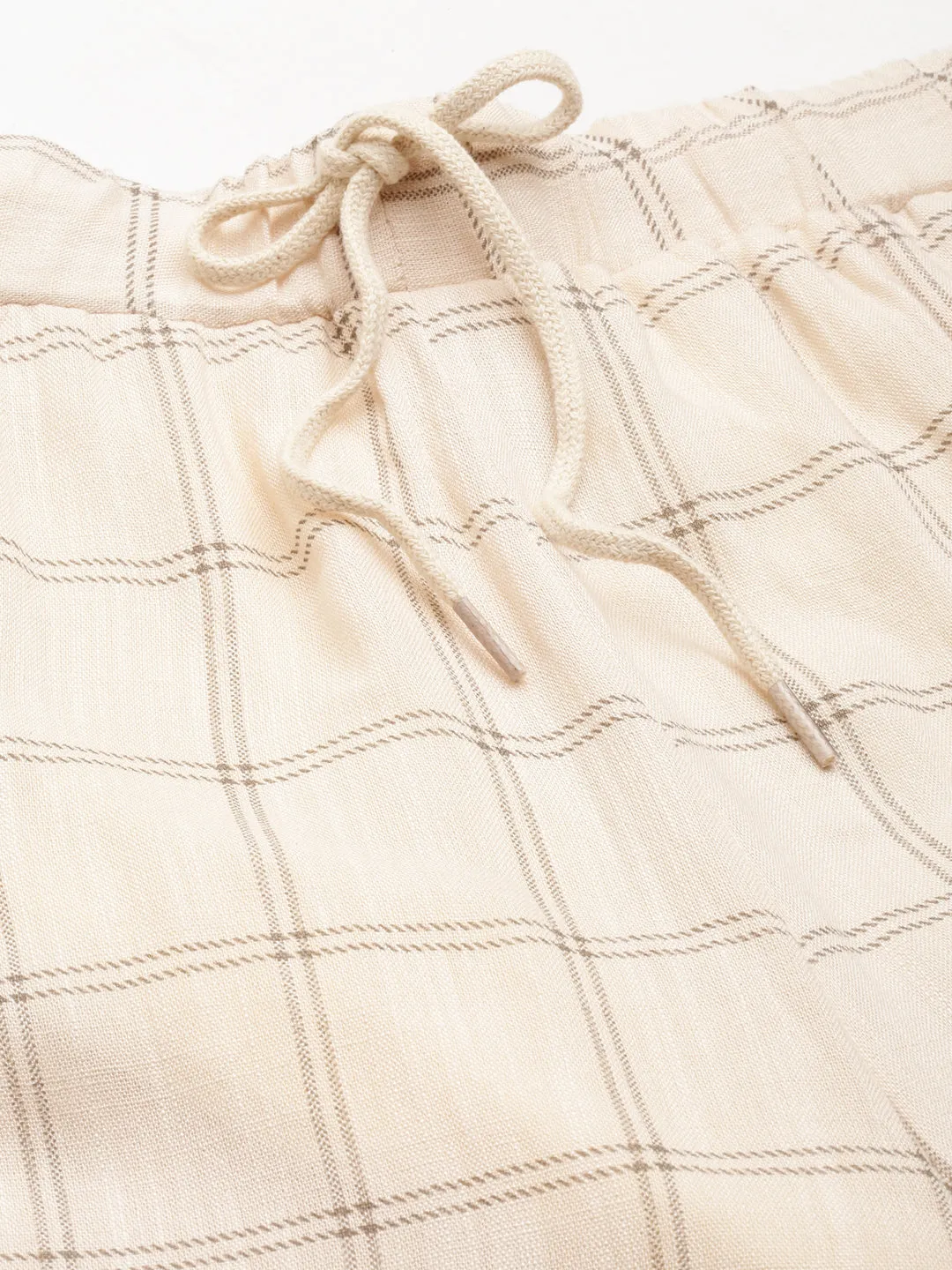 Women Cream Checked Jogger