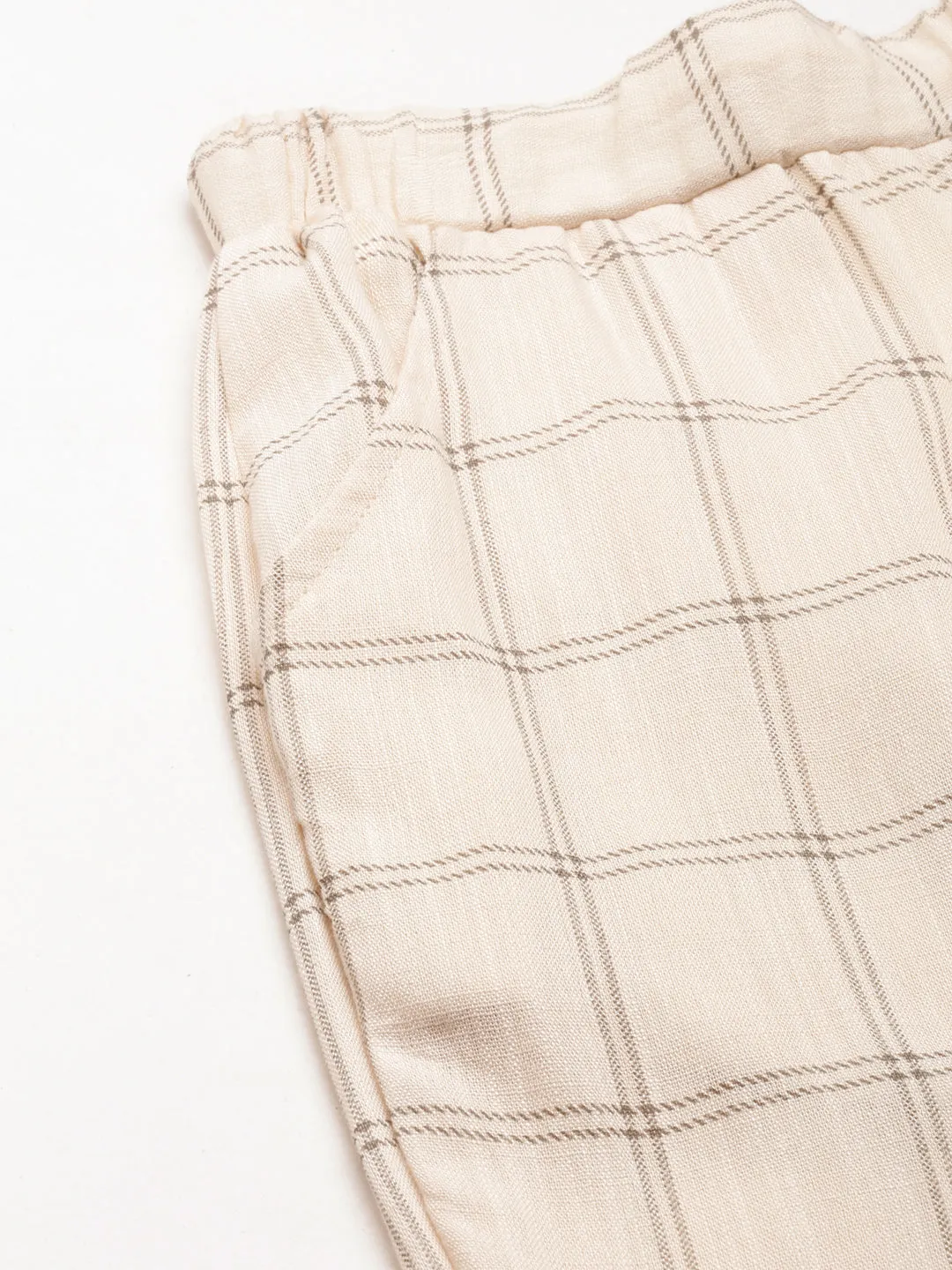 Women Cream Checked Jogger