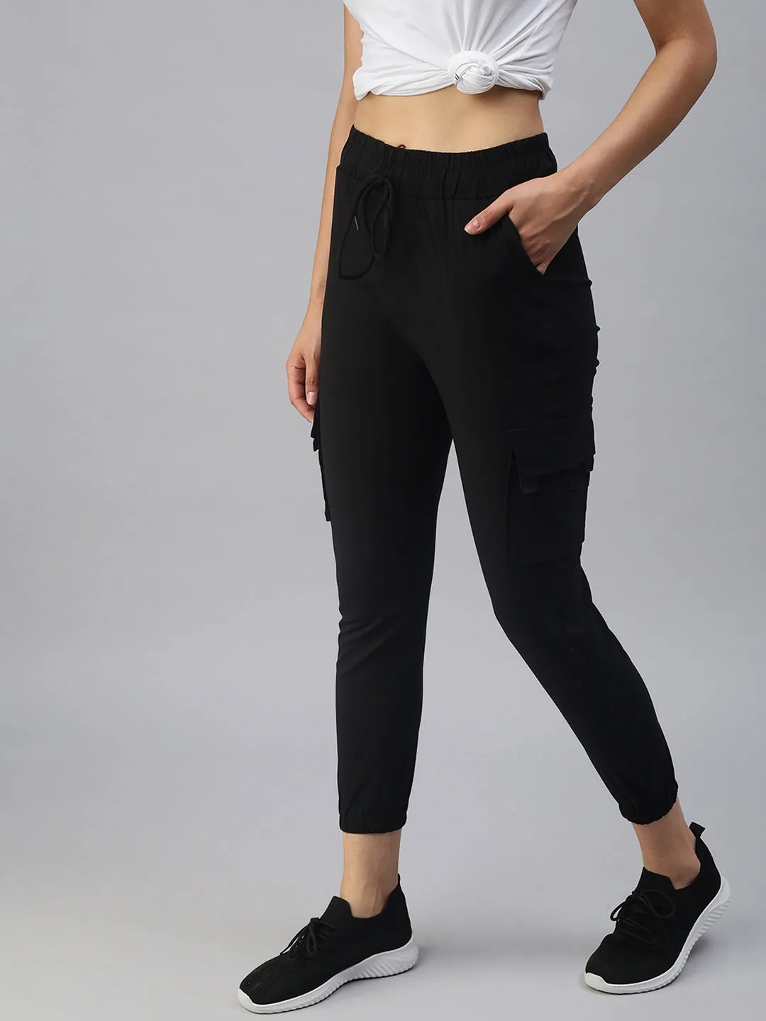 Women's Black Solid Joggers Track Pant