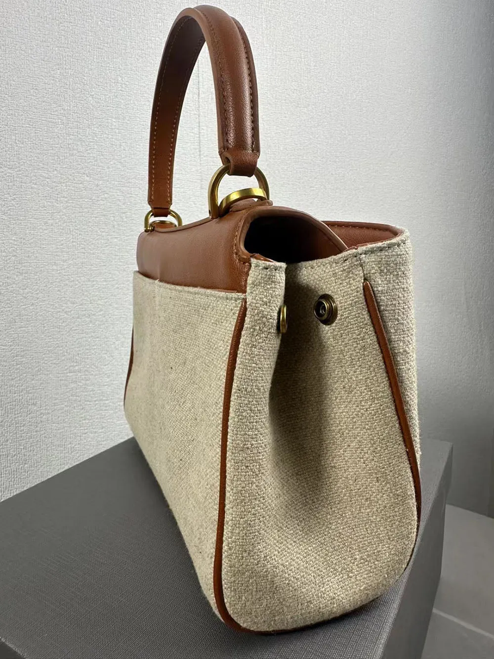 Womens Leather Canvas Top Handle Bag