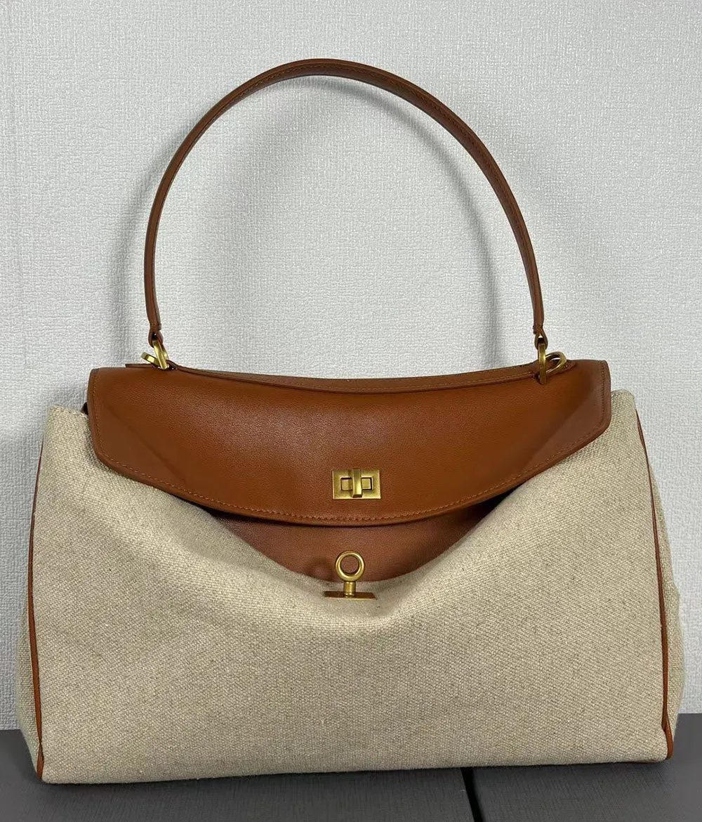 Womens Leather Canvas Top Handle Bag