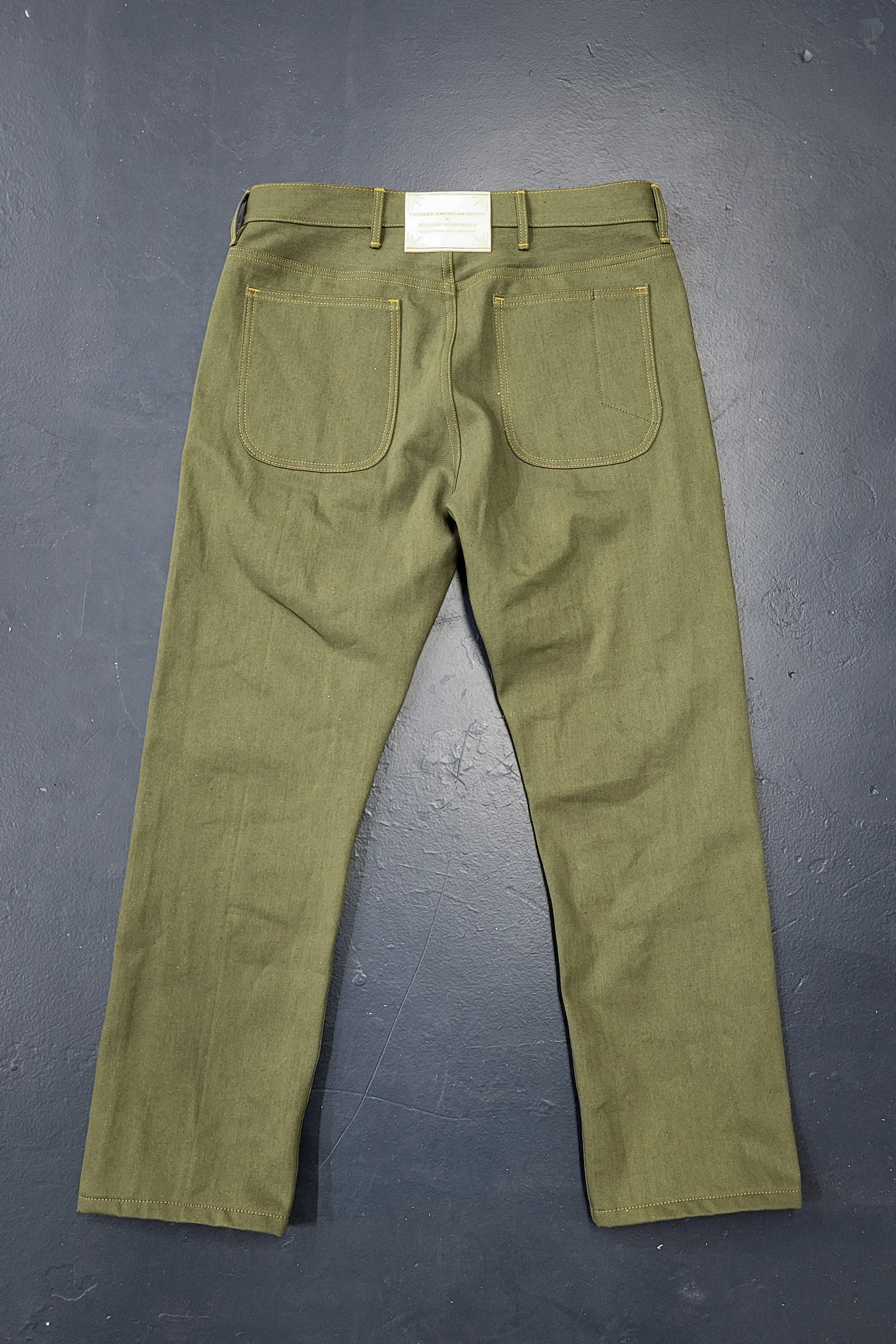 Work Pants - 13.5oz. Nihon Menpu Olive Selvedge Denim