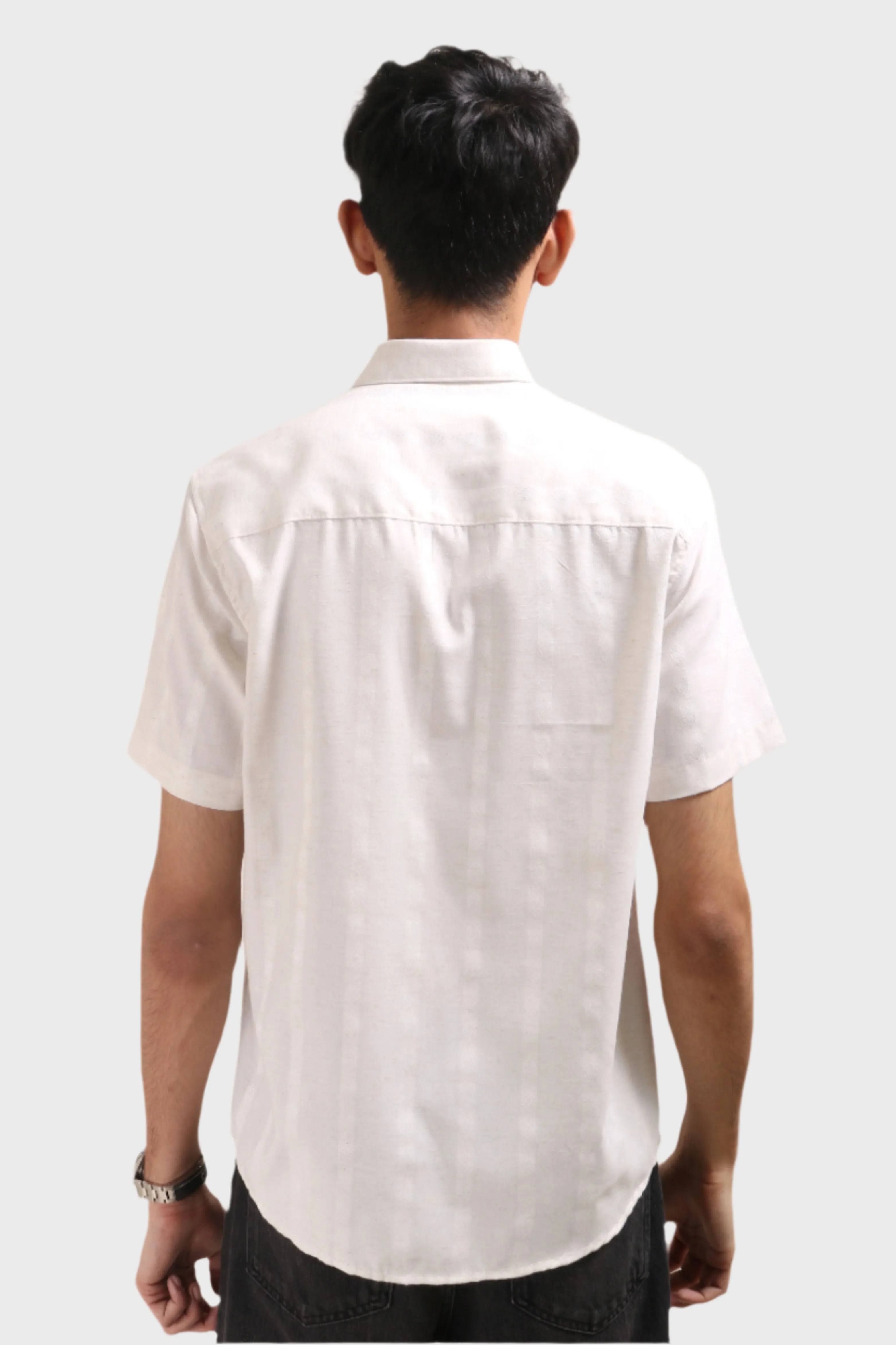 XKIND OFF WHITE SELF STRIPES REGULAR FIT SHIRT