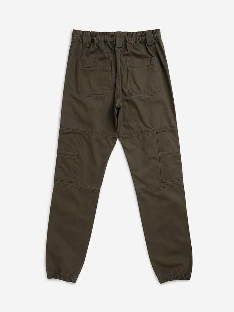 Y&F Kids Olive Pack Buckle Mid-Rise Cotton Joggers